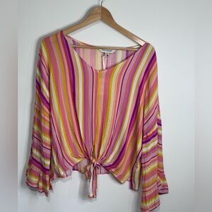 DAVI & DANI Pink and Orange Bell Sleeve Blouse